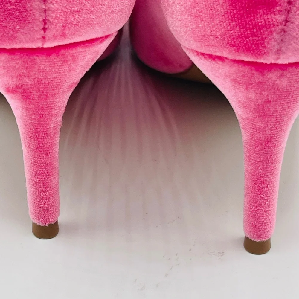 Barbie core Pink Velvet Bow Pointed Toe Kitten Heel Pumps Womens Size 8